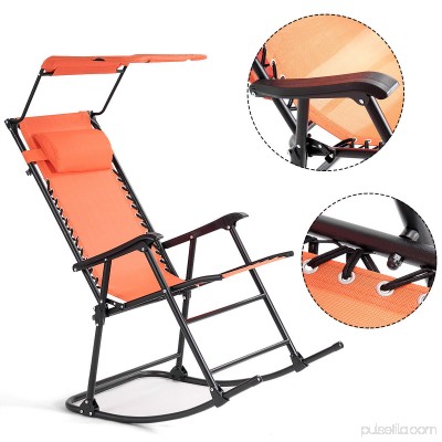 Costway Folding Rocking Chair Rocker Porch Zero Gravity Furniture Sunshade Canopy Orange